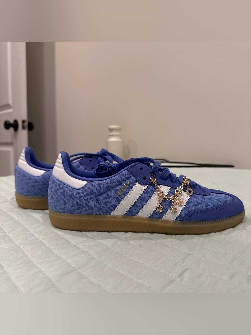 adidas Men's Blue Sneakers with White Stripes and Gum Sole